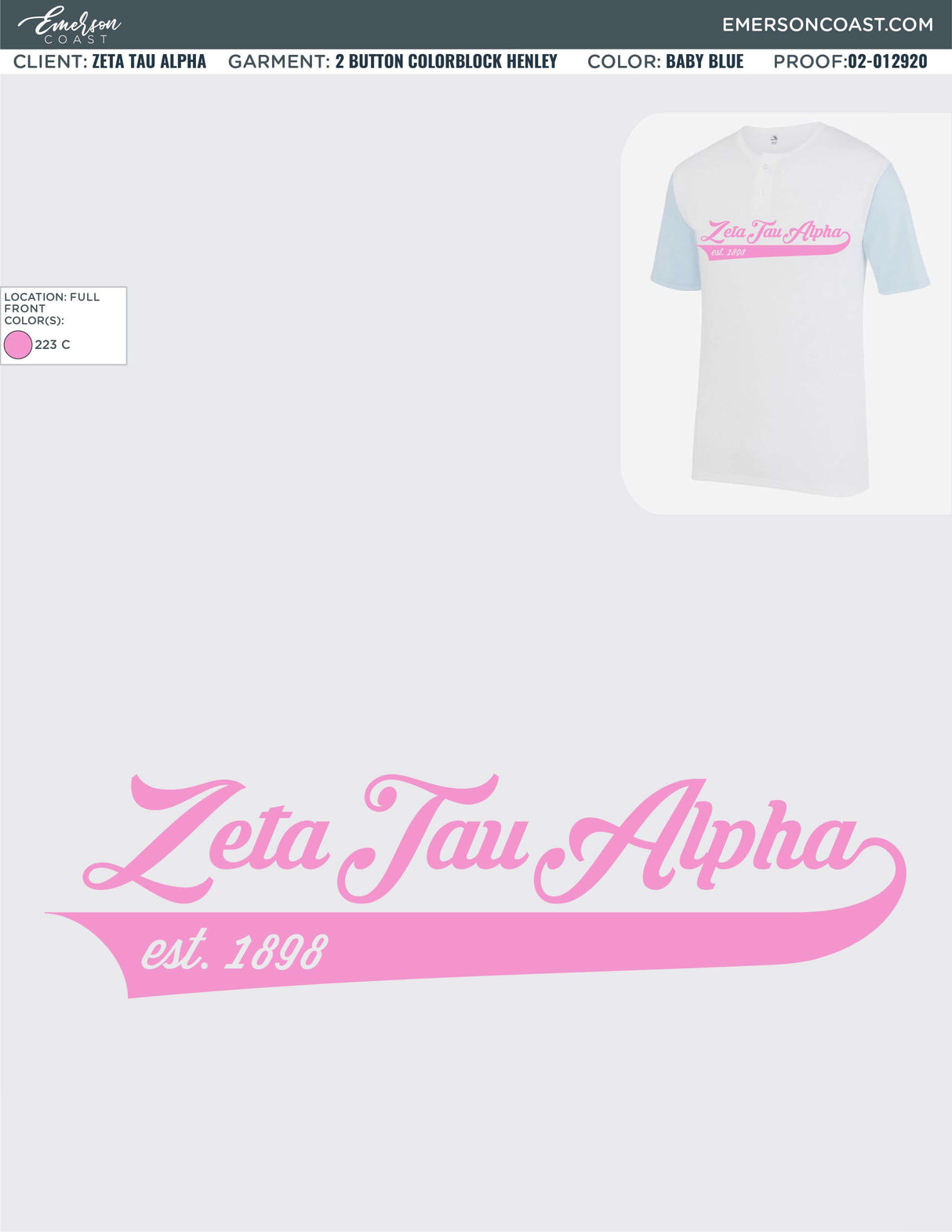 02-012920 Zeta Tau Alpha Stephen F Austin State University Colorblock Henley 2020