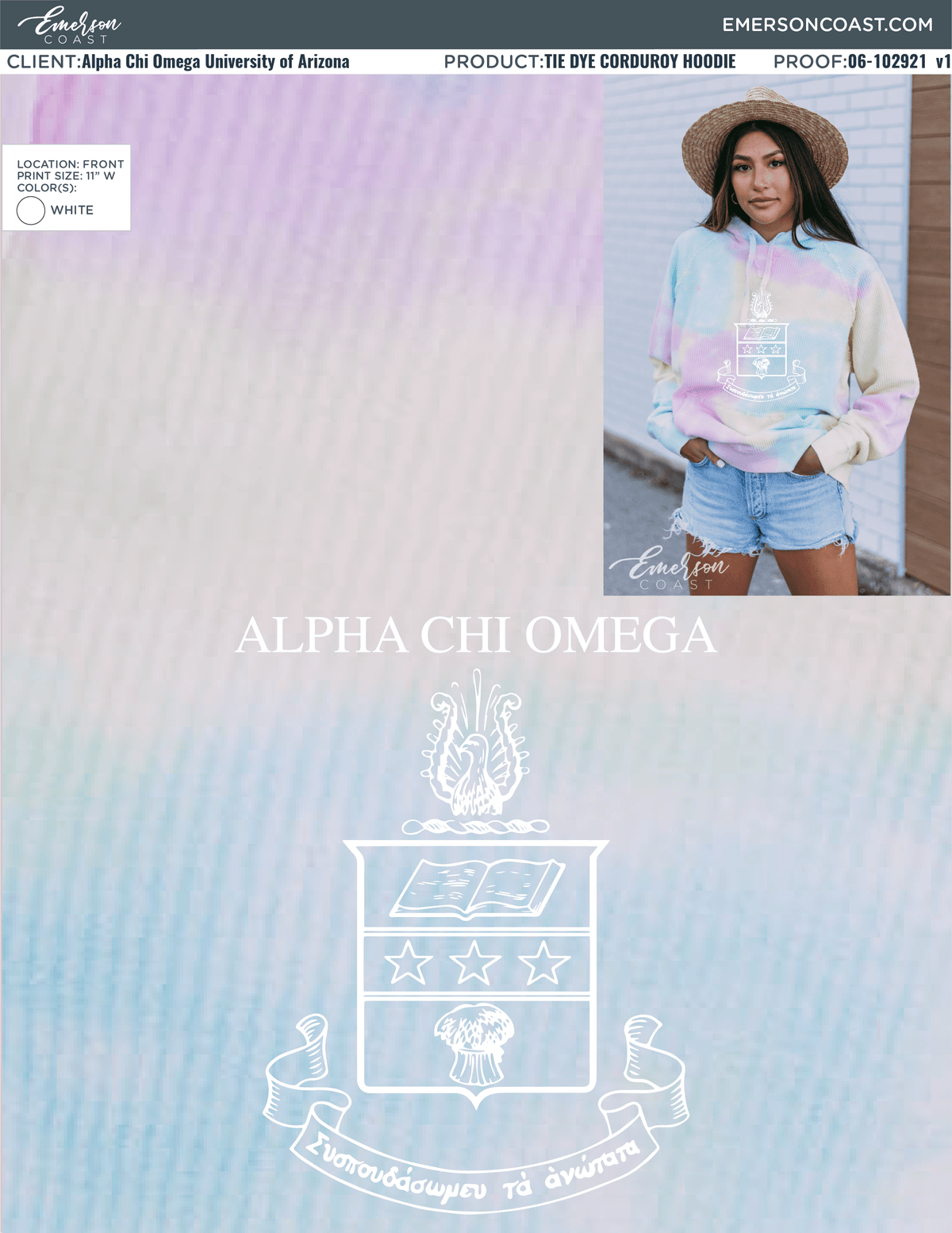 06-102921 Alpha Chi Omega University of Arizona Tie Dye Hoodie 2021-01