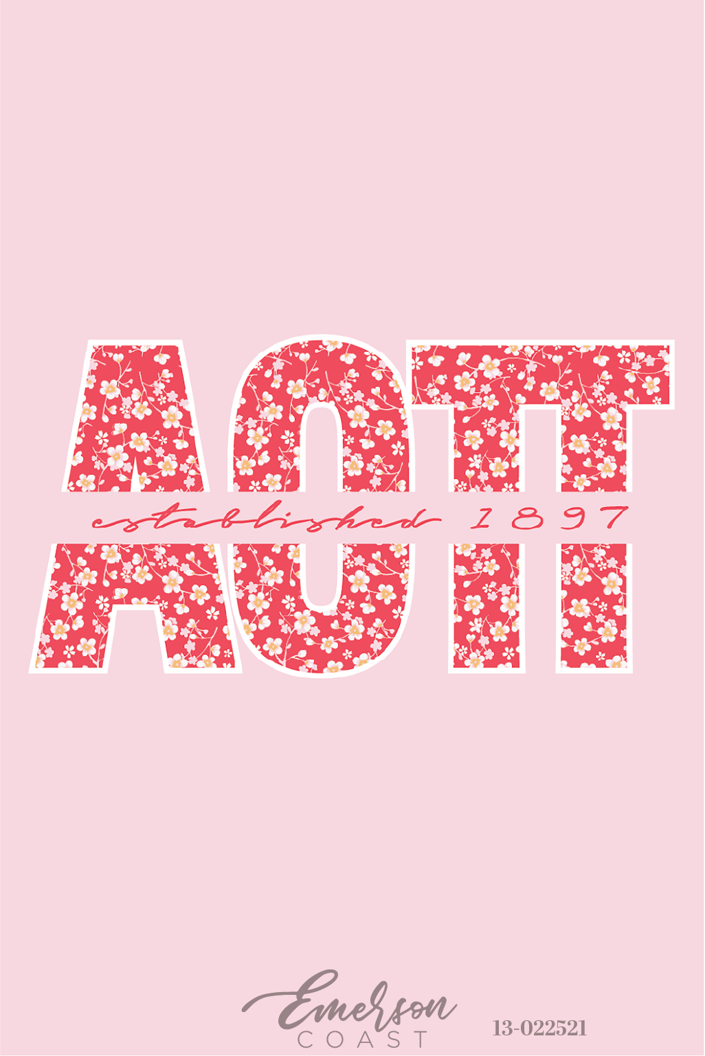 Alpha Omicron Pi Indiana State University Floral Pink Letters Tshirt