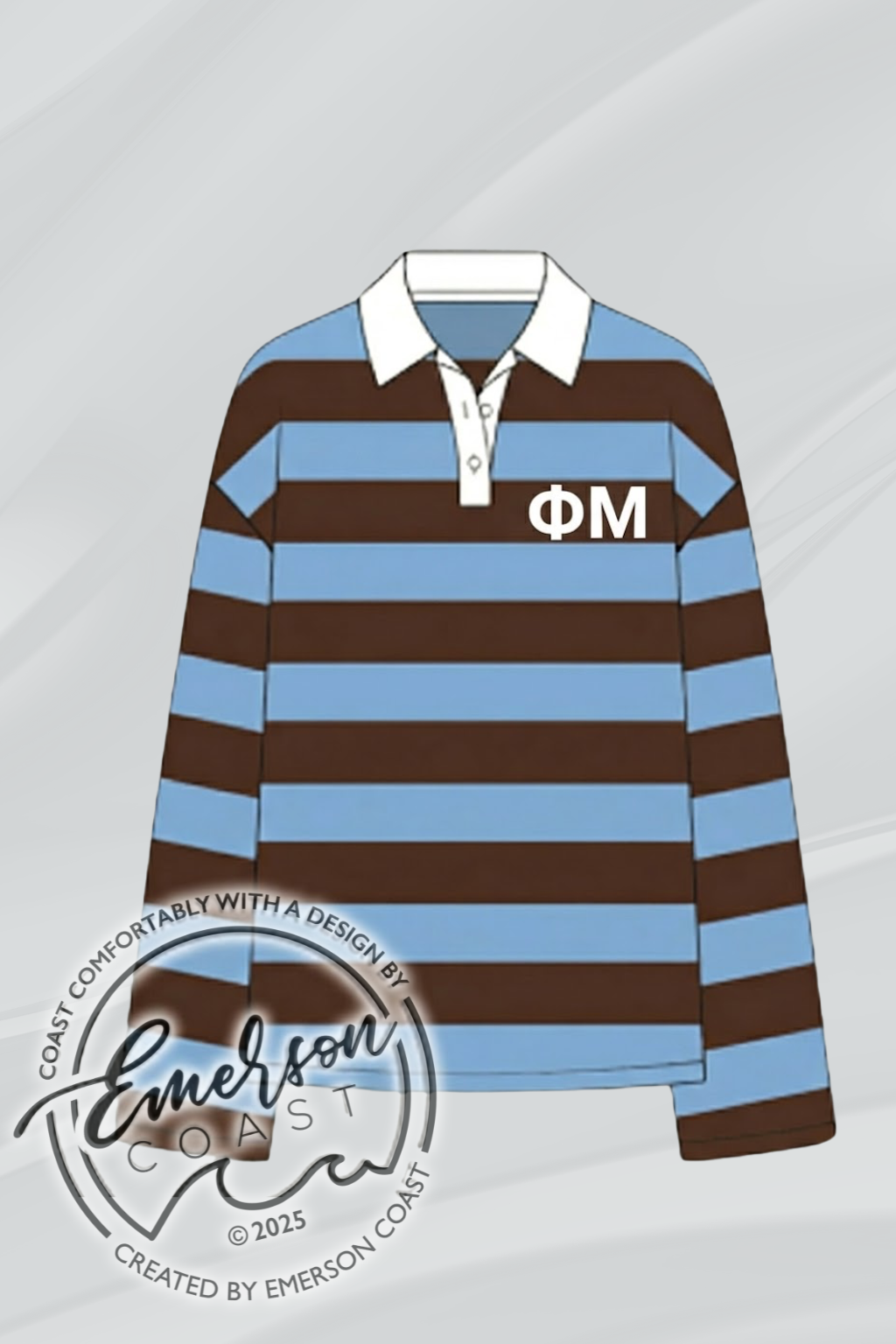 Phi Mu Blue and Brown Striped Long Sleeve Henley