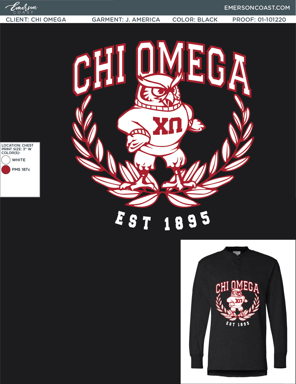 01-101220 Chi Omega University of Tennessee Chattanooga Henley 2020-01
