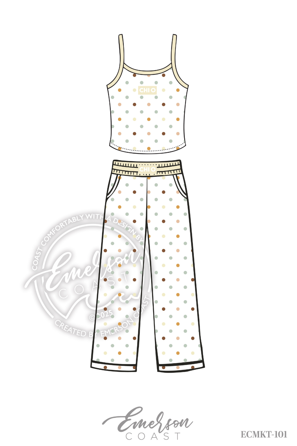 Chi Omega Pastel Polka Dot Print Tank/Pants Set