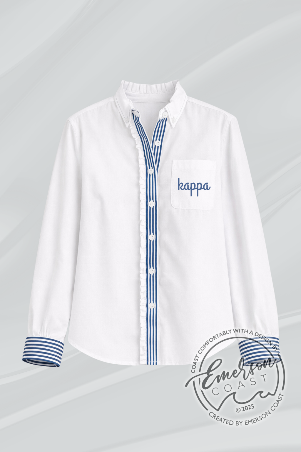 Sorority Striped Ruffle Trim Button Down