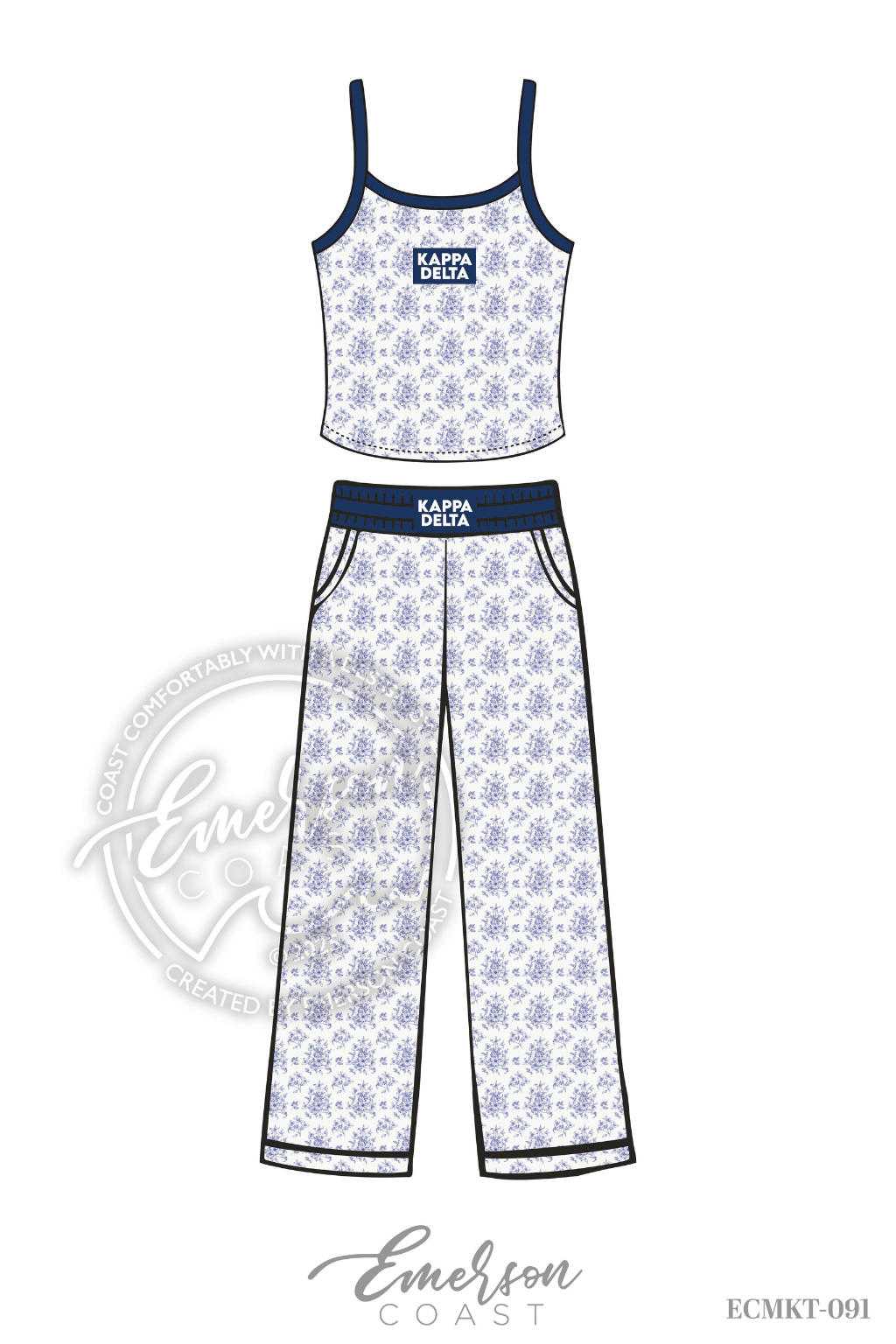 Kappa Delta Blue Floral Print Tank/Pants Set