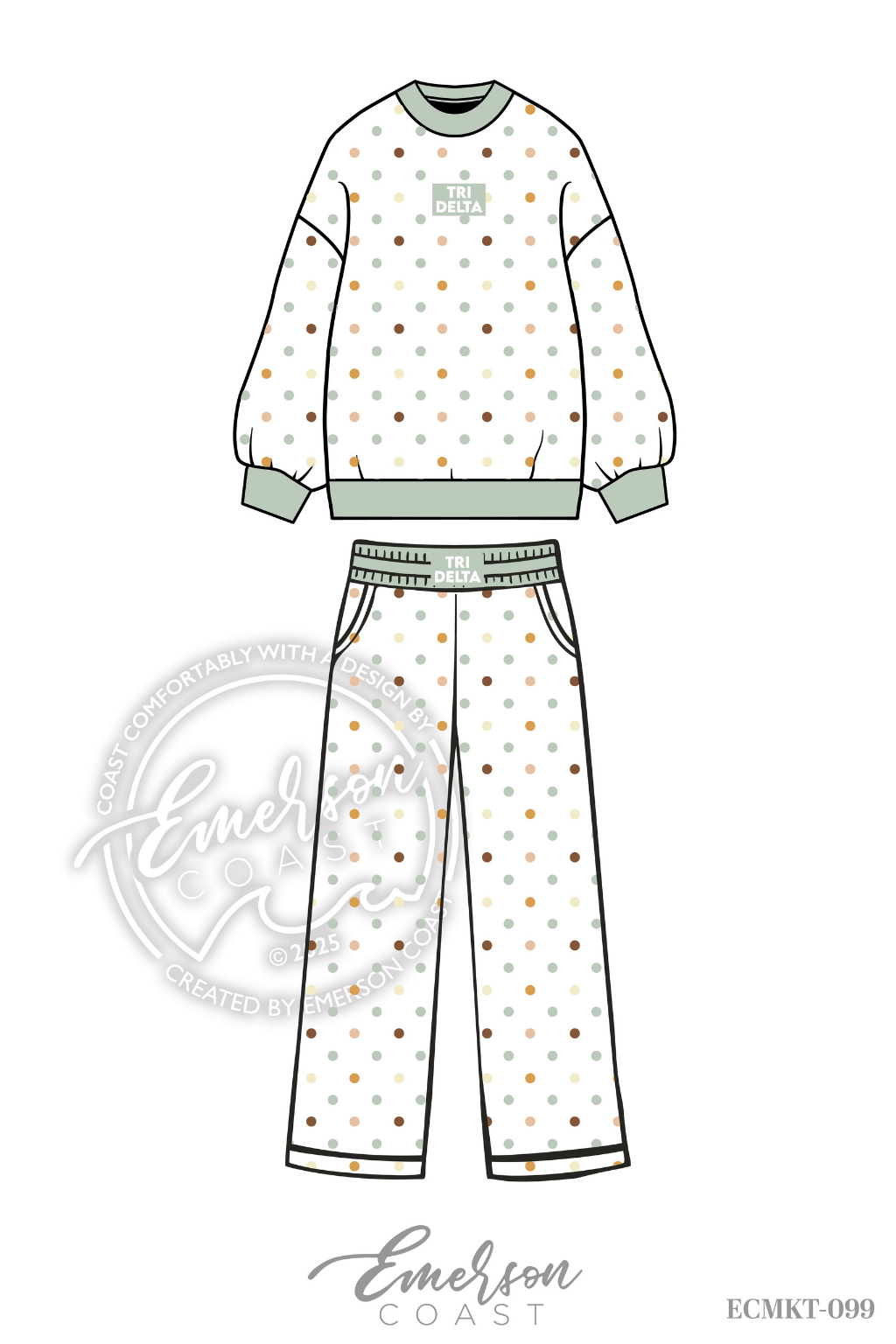Tri Delta Pastel Polka Dot Print Mock/Pants Set