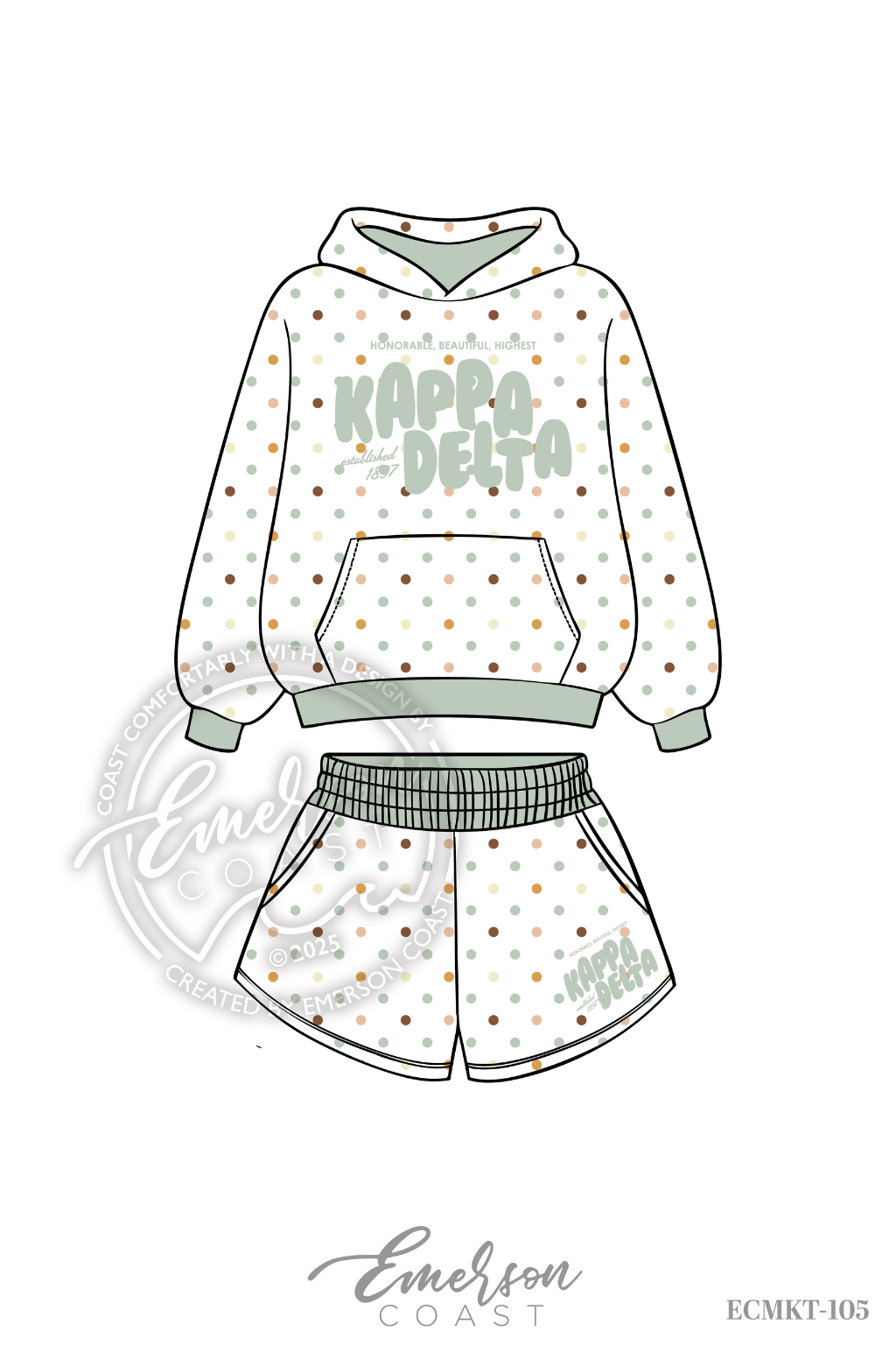 Kappa Delta Pastel Polka Dot Print Hoodie/Shorts Set