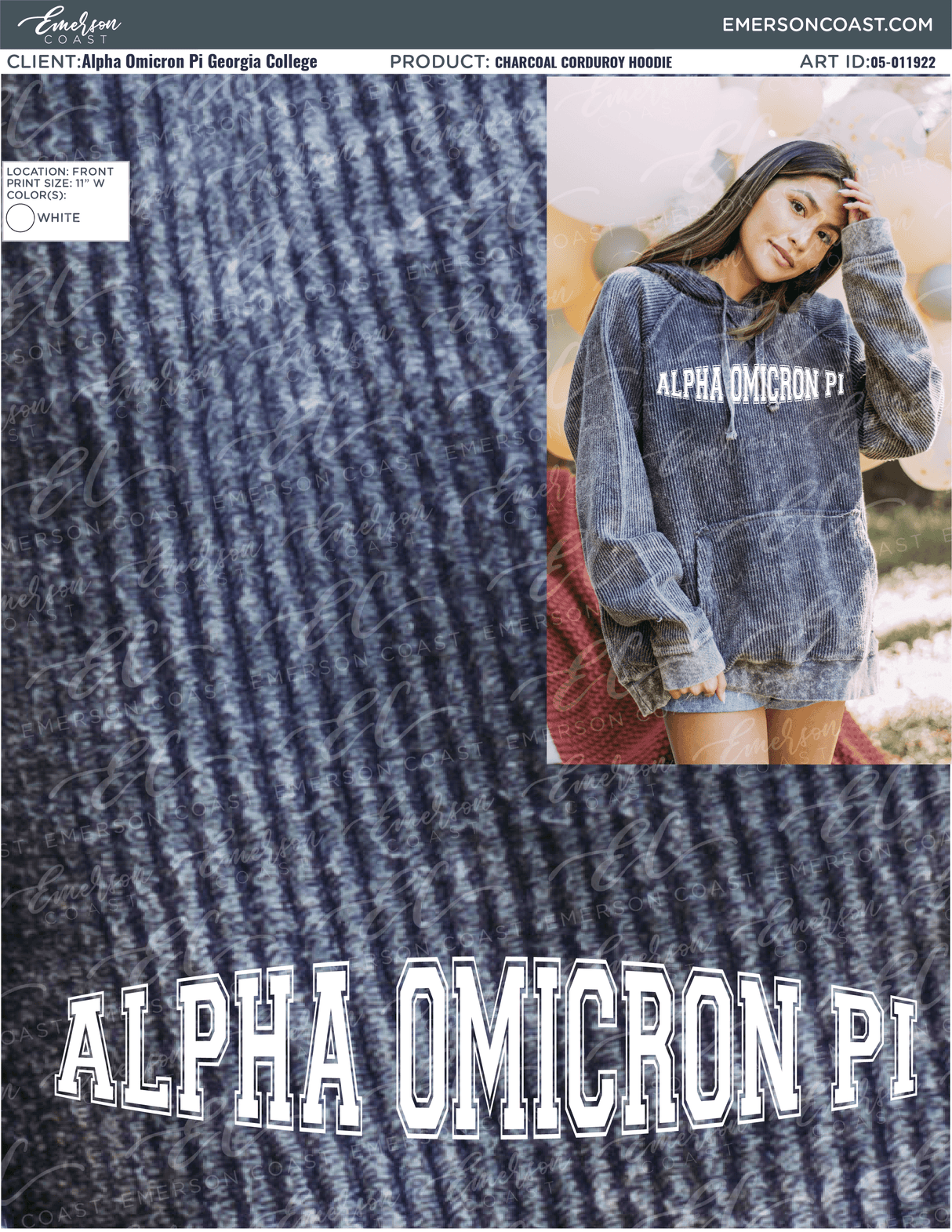 05-011922 Alpha Omicron Pi Georgia College Charcoal Hoodie 2022-01