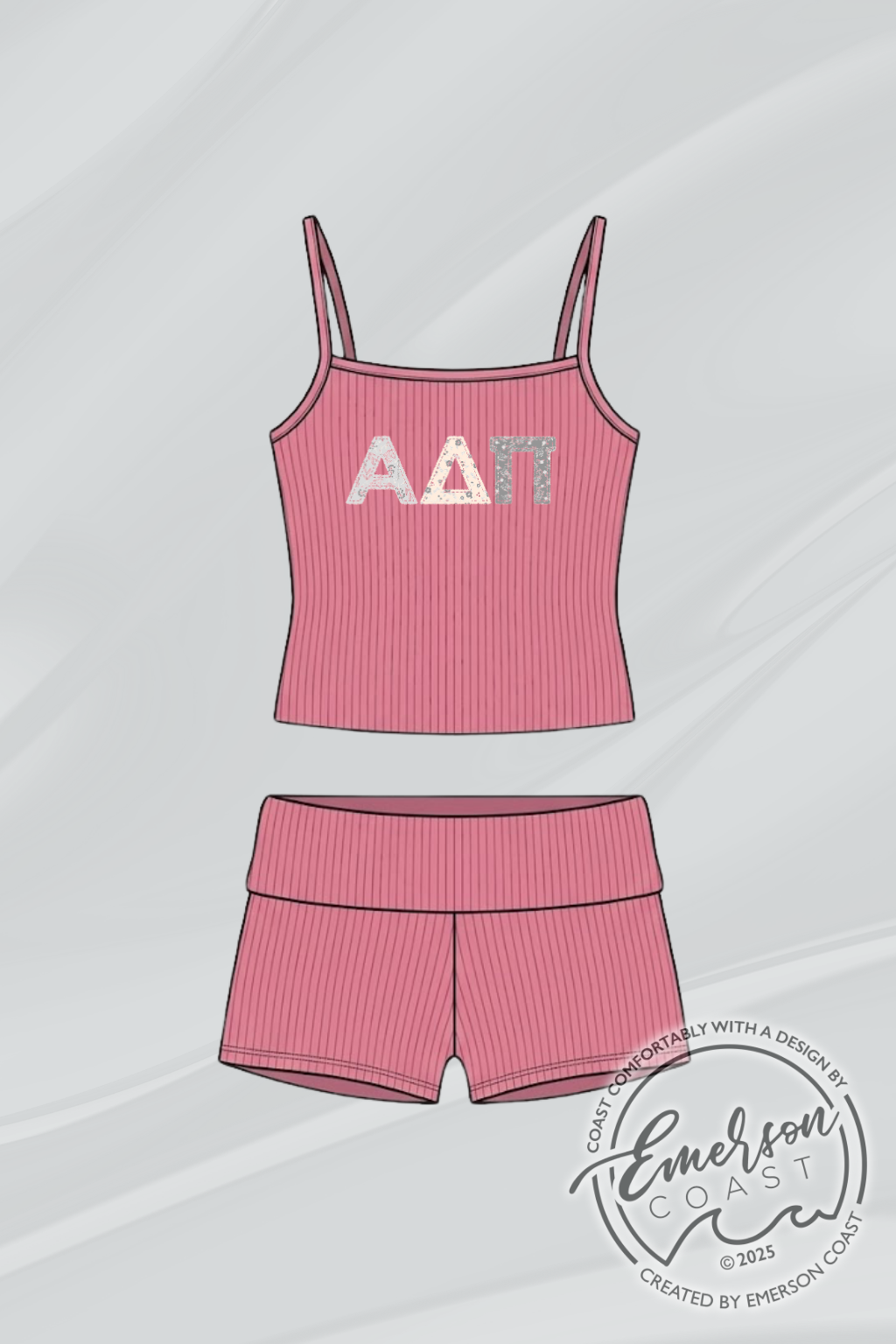 Phi Mu Striped Fold Over Shorts Set