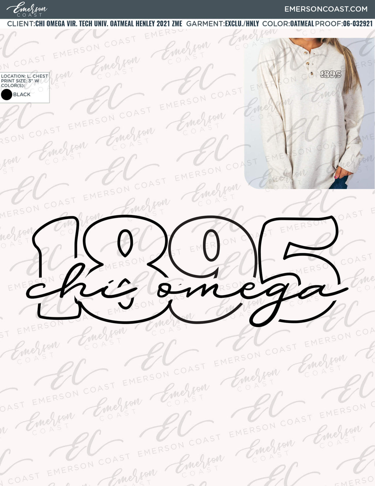 06-032921 Chi Omega Virginia Tech University Oatmeal Henley 2021 ZME