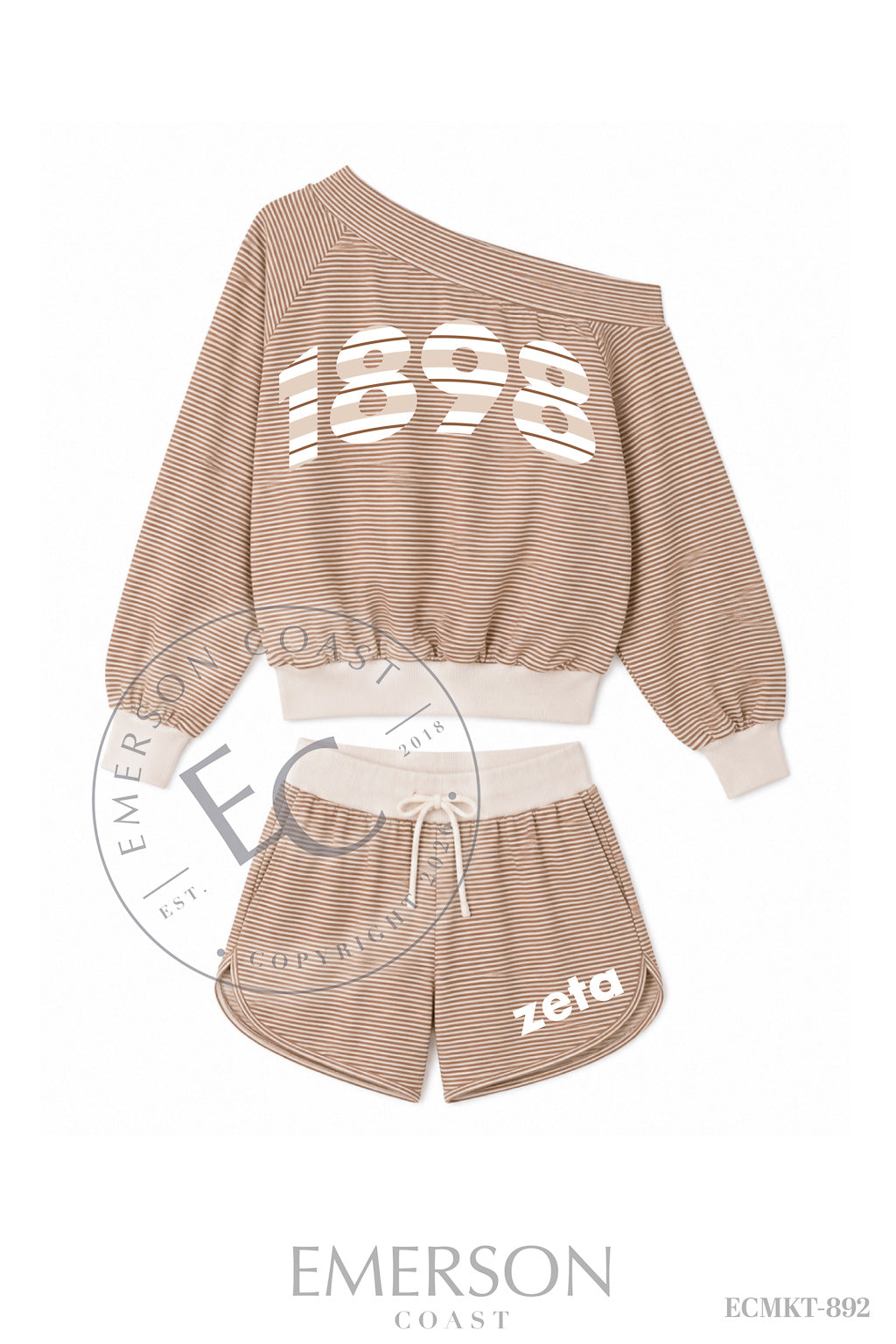 Zeta Year Varsity Font Brown Off The Shoulder Set
