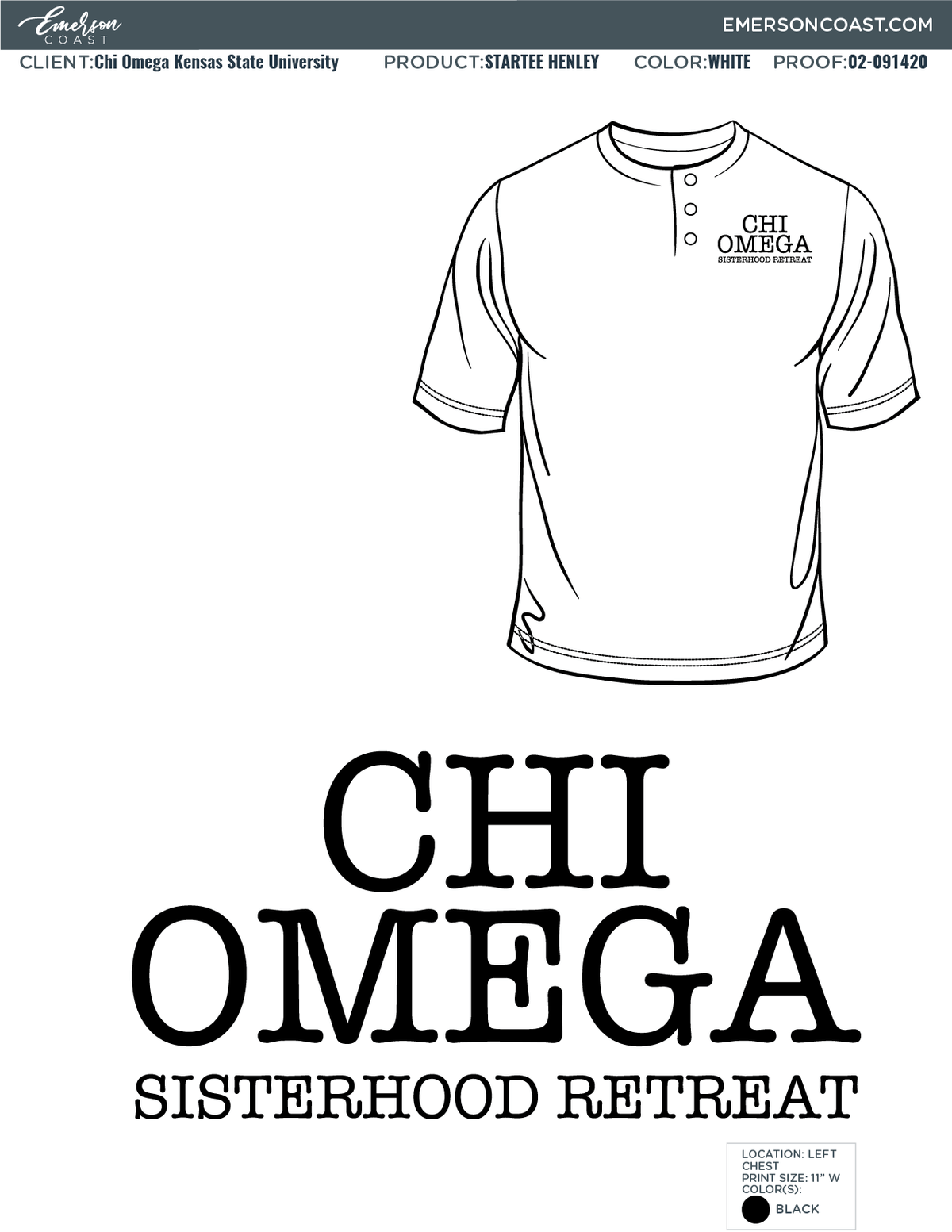02-091420 Chi Omega Kensas State University Sisterhood Henley 2020-02