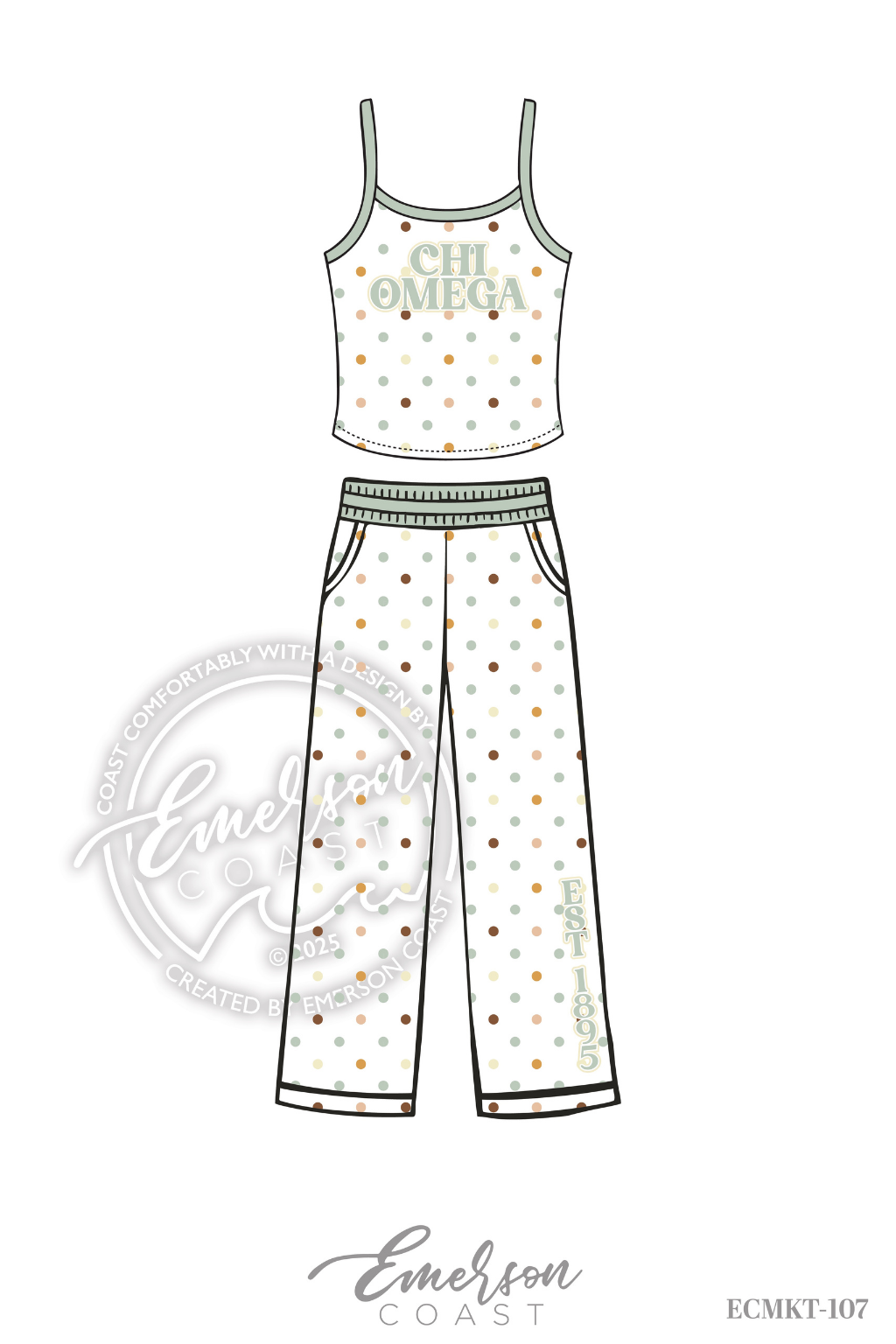 Chi Omega Pastel Polka Dot Print Tank/Pants Set