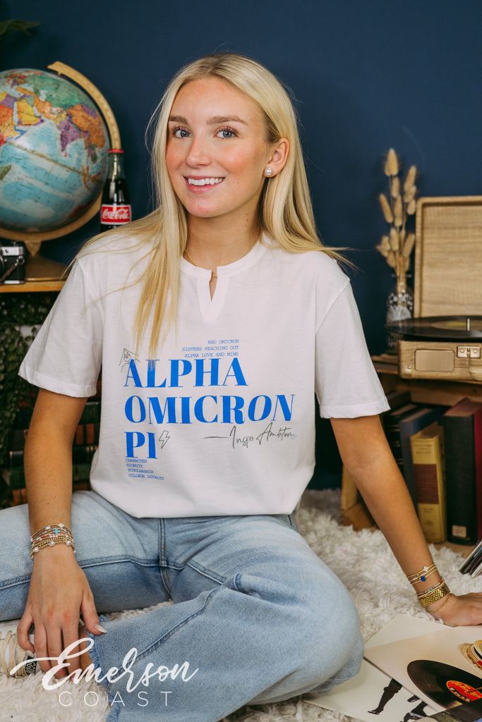 Alpha Omicron Pi Gray Mottos Notch Tee