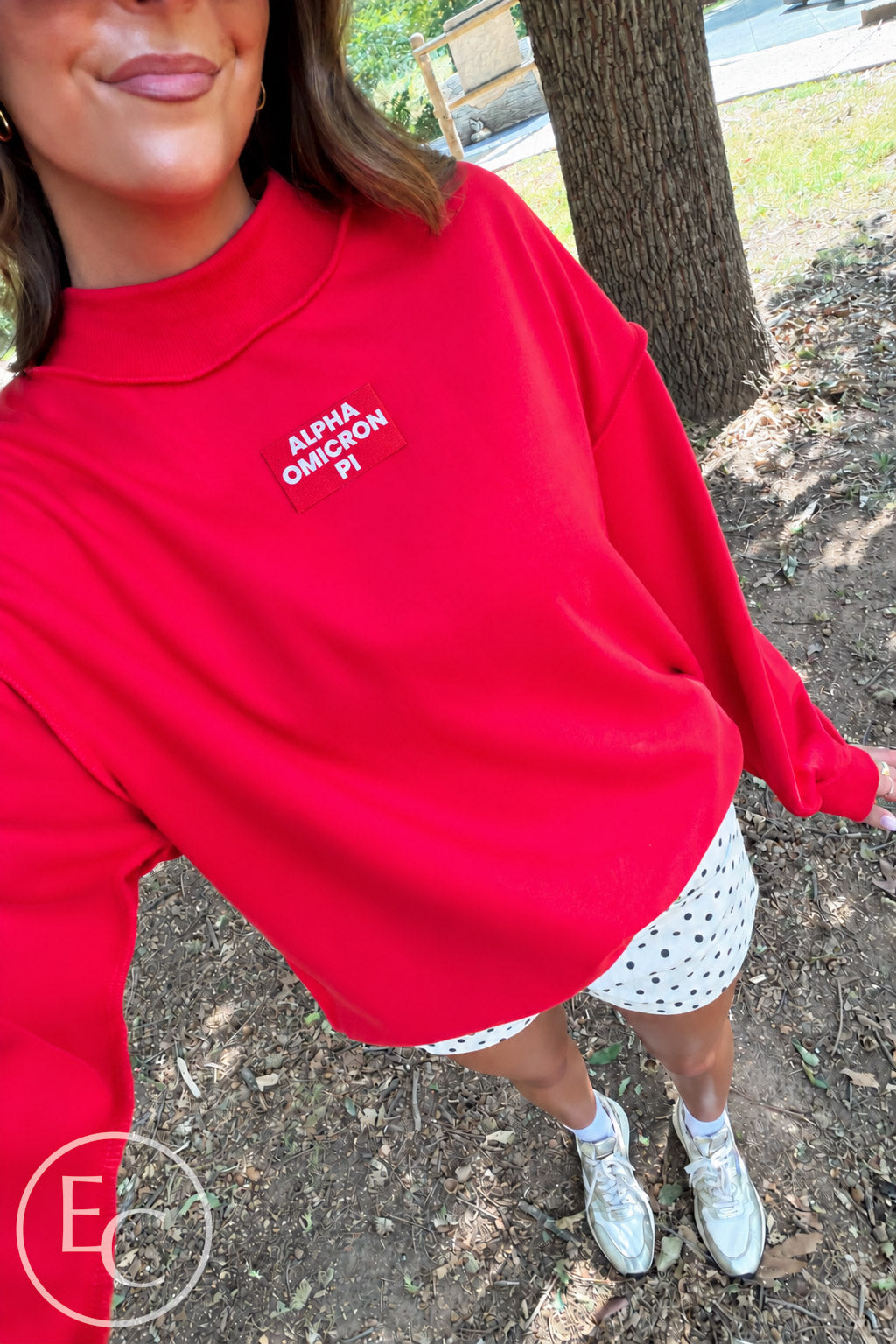 Alpha O Monochromatic Red Patch Mockneck
