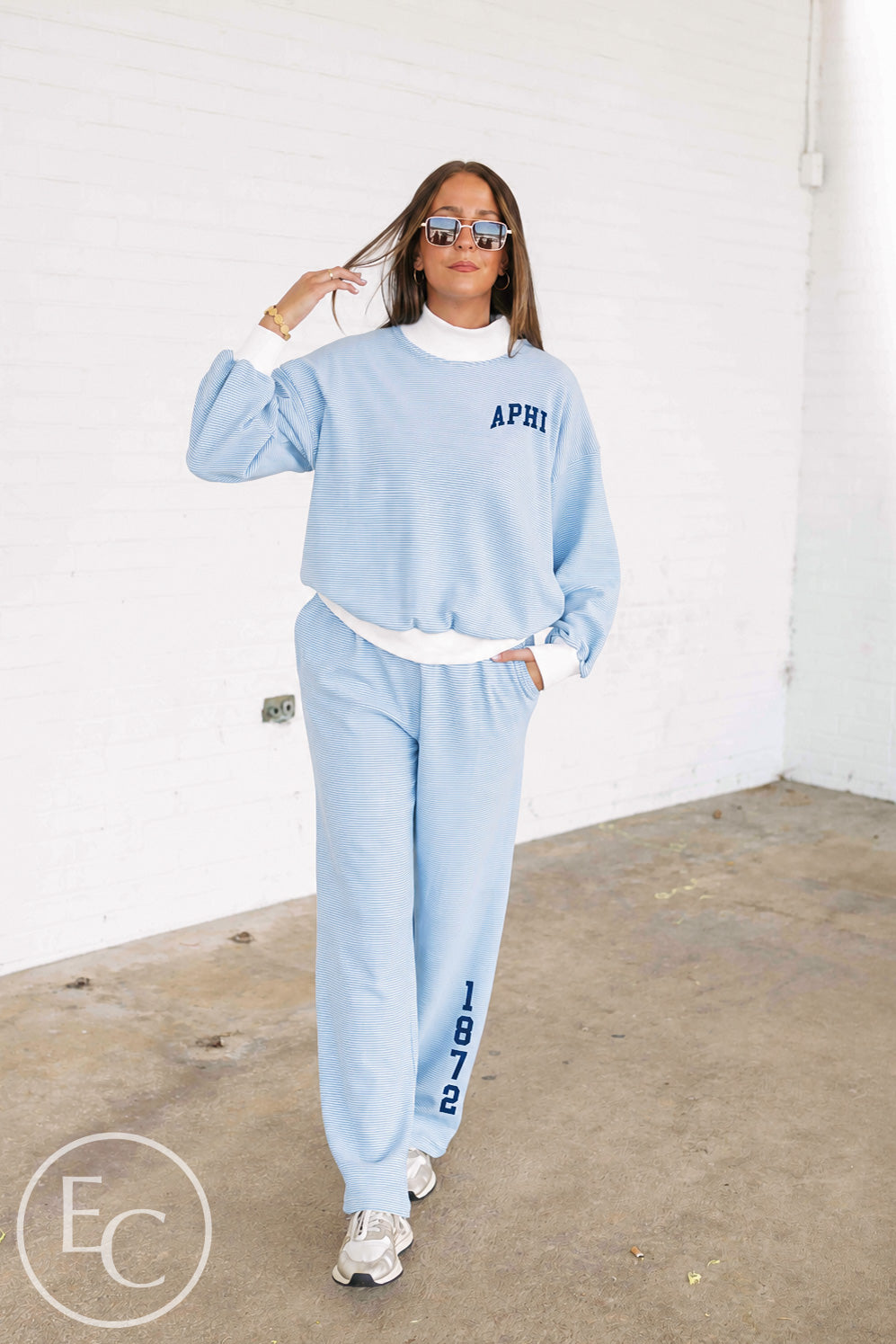 Alpha Phi Striped Blue Mockneck Pant Set