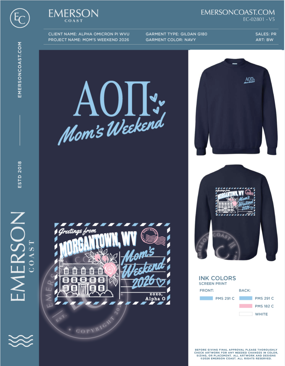EC-02801 NEW Alpha Omicron Pi West Virginia University Mom's Weekend 2026-MD