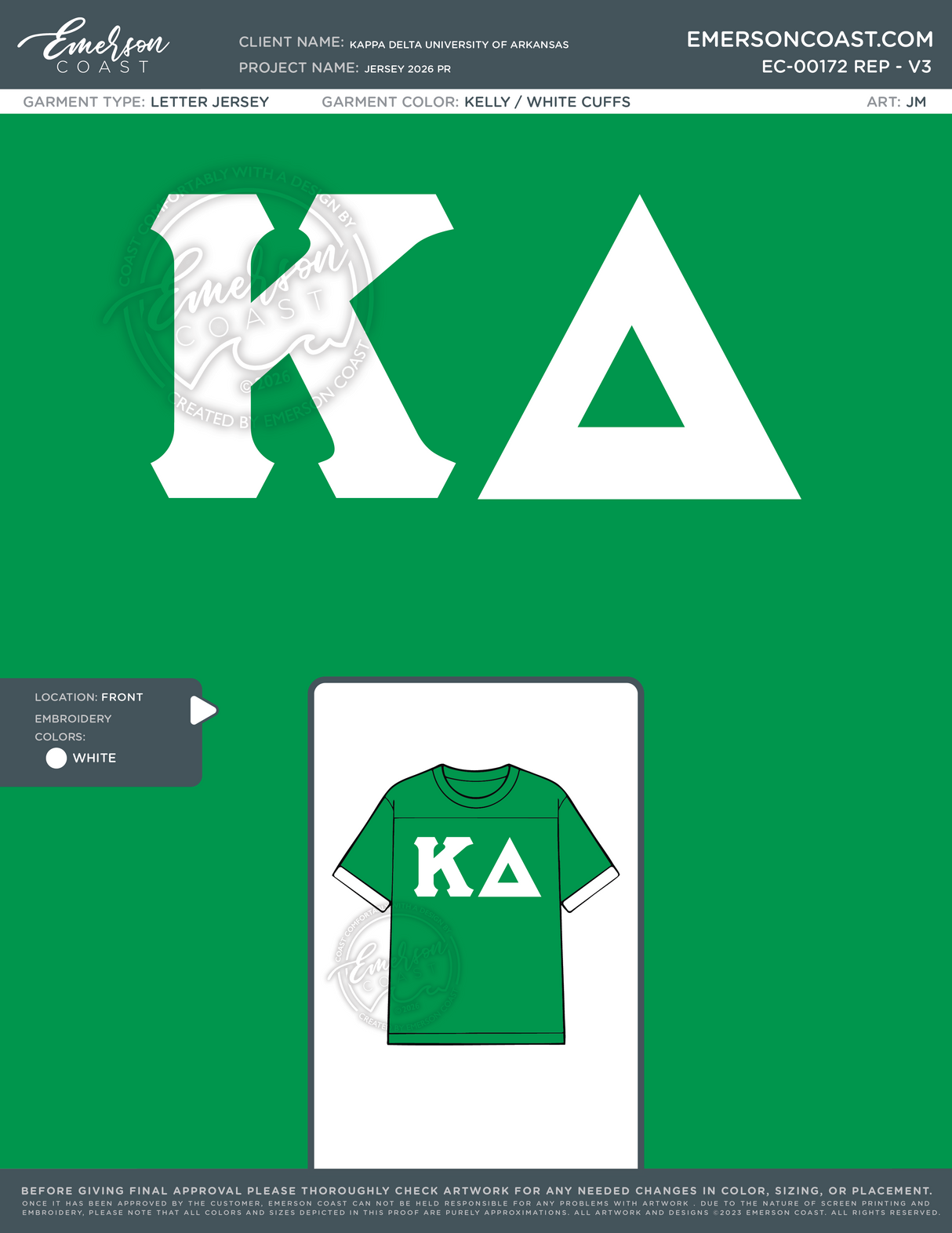 EC-00172 REP Kappa Delta University of Arkansas Jersey 2026 BD