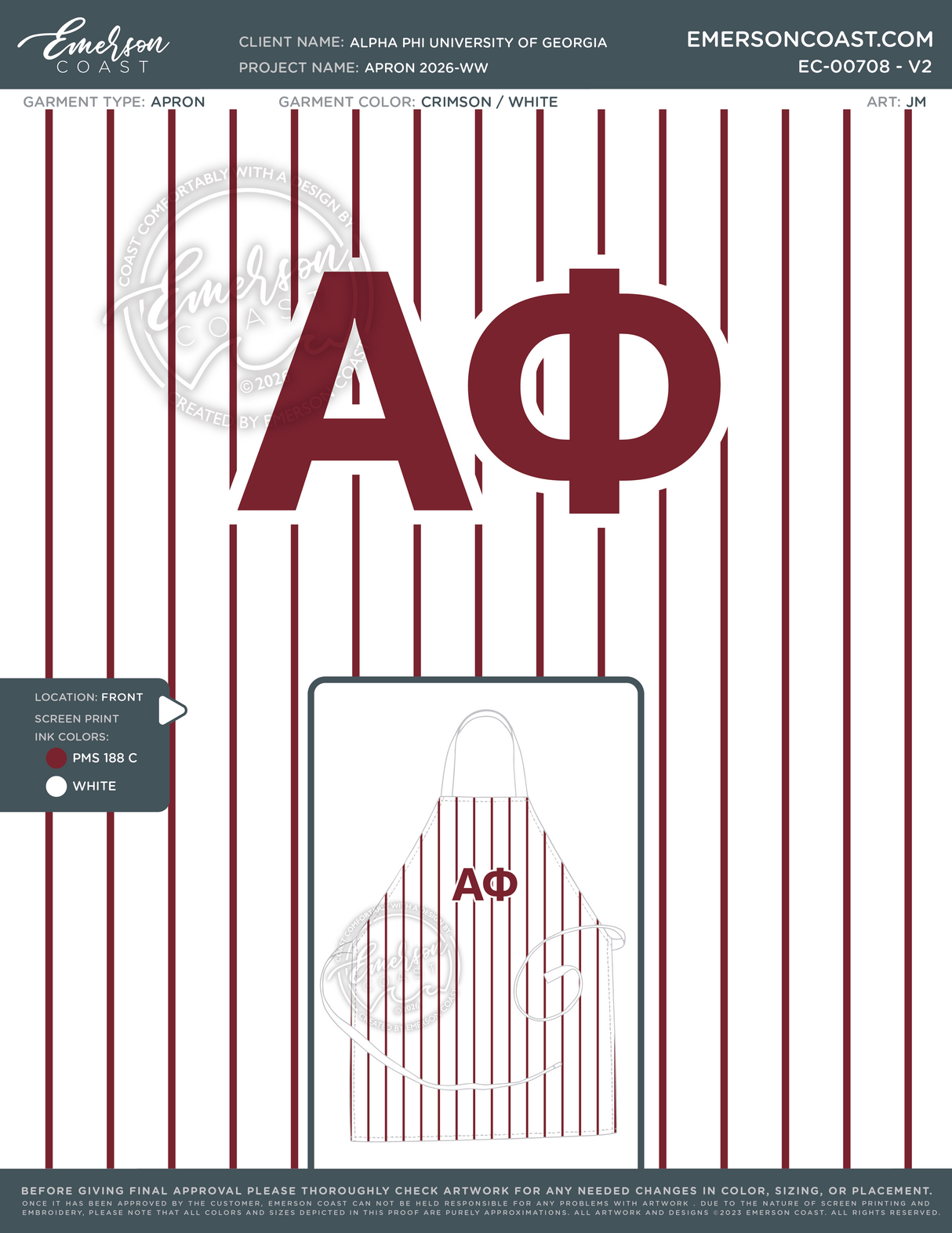 EC-00708 Alpha Phi University of Georgia Apron 2026-WW
