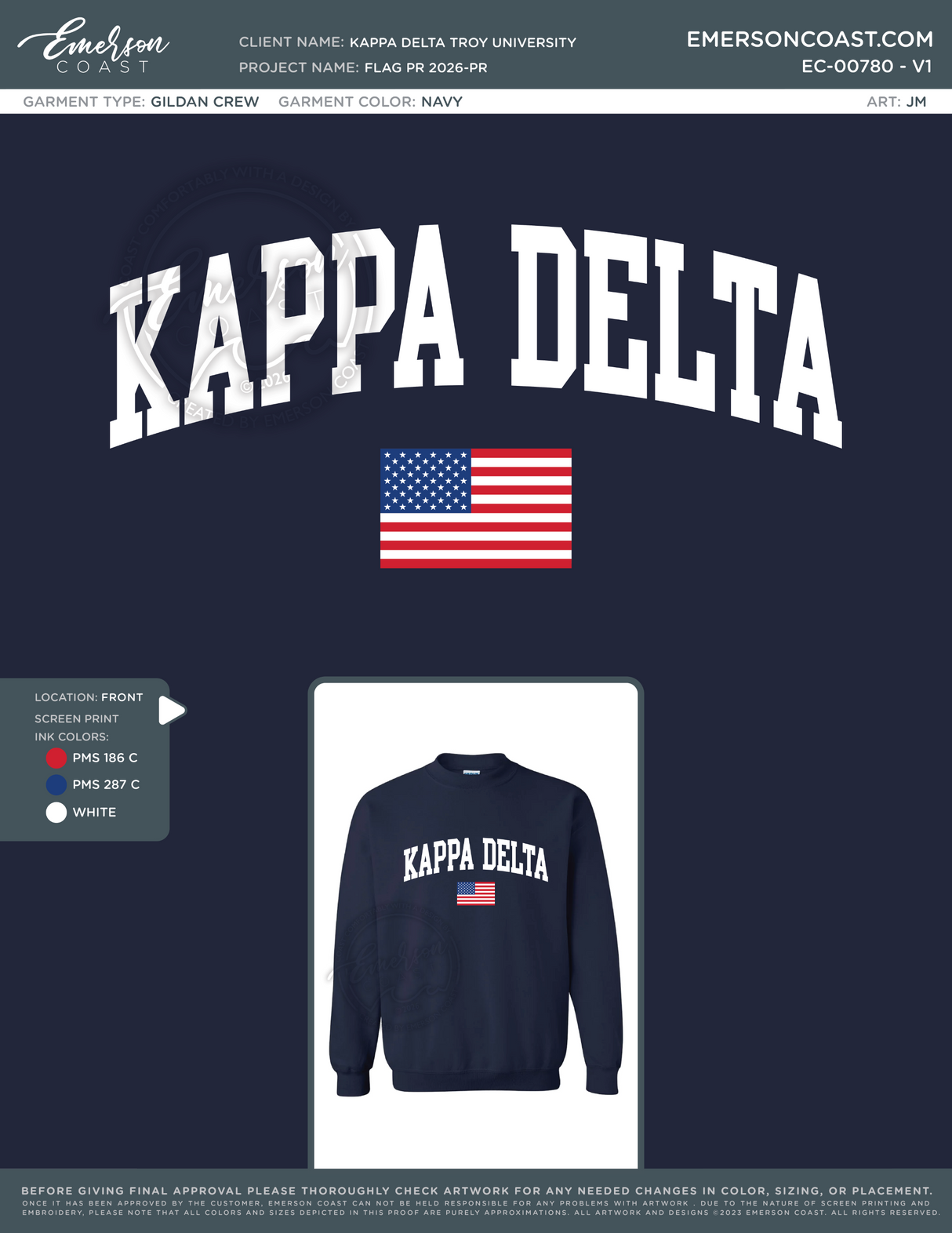 EC-00780 Kappa Delta Troy University Flag PR 2026-PR - henley + crewneck