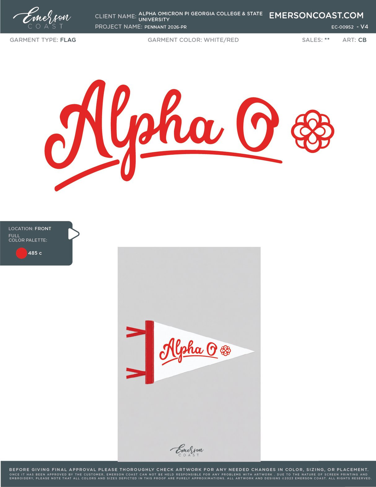 EC-00952 Alpha Omicron Pi Georgia College & State University Pennant 2026-PR