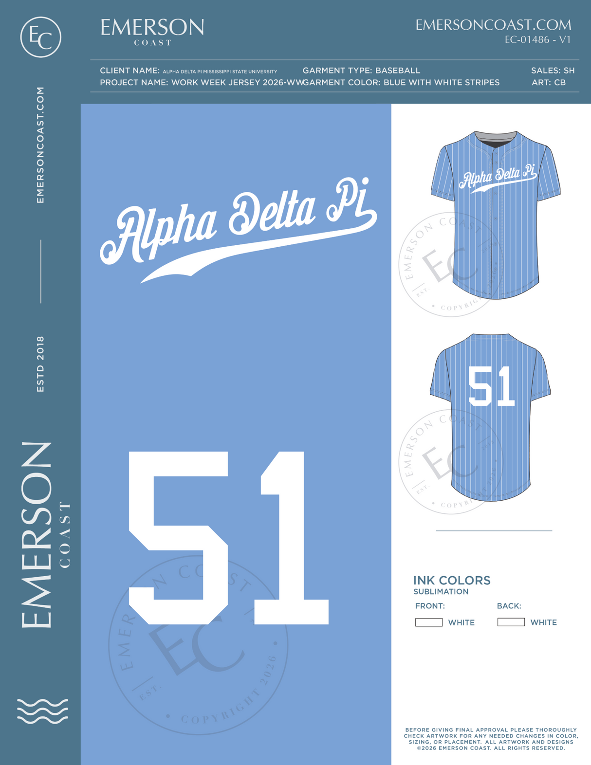EC-01486 Alpha Delta Pi Mississippi State University Work Week Jersey 2026-WW