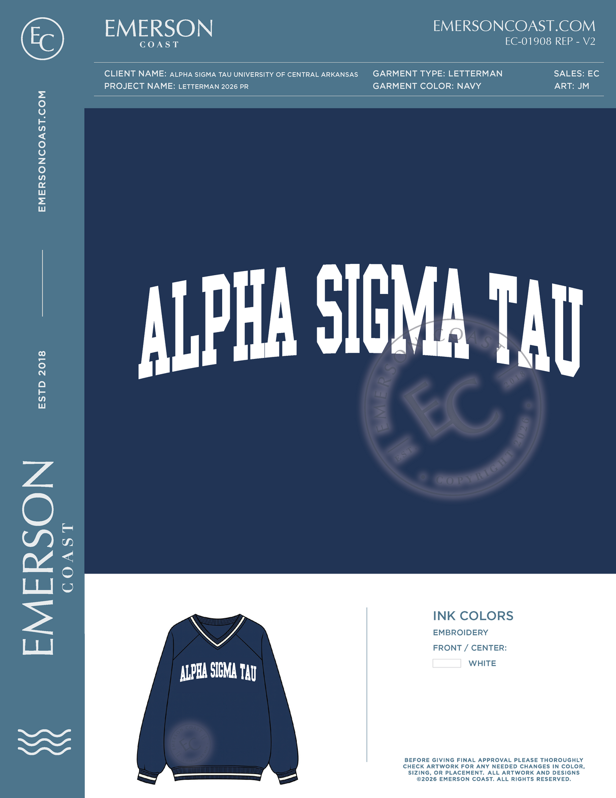 EC-01908 REP Alpha Sigma Tau University of Central Arkansas Letterman 2026 PR