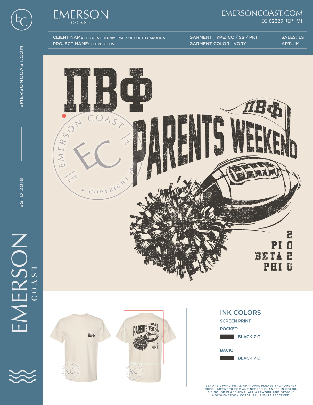 EC-02229 REP Pi Beta Phi University of South Carolina Tee 2026- FW - POCKET TEE