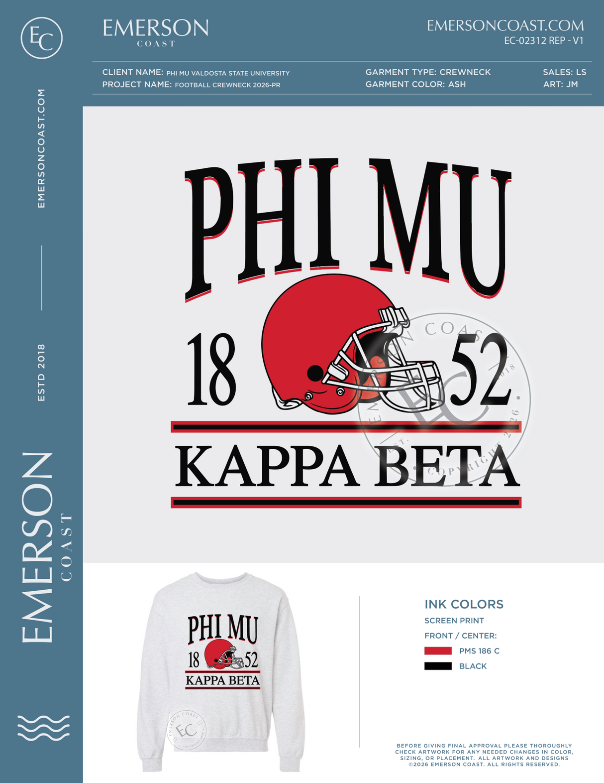 EC-02312 REP Phi Mu Valdosta State University Football Crewneck 2026-PR