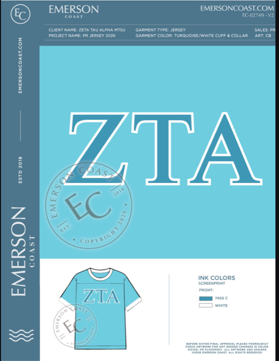 EC-02749 NEW Zeta Tau Alpha Middle Tennessee State University PR Jersey 2026-PR