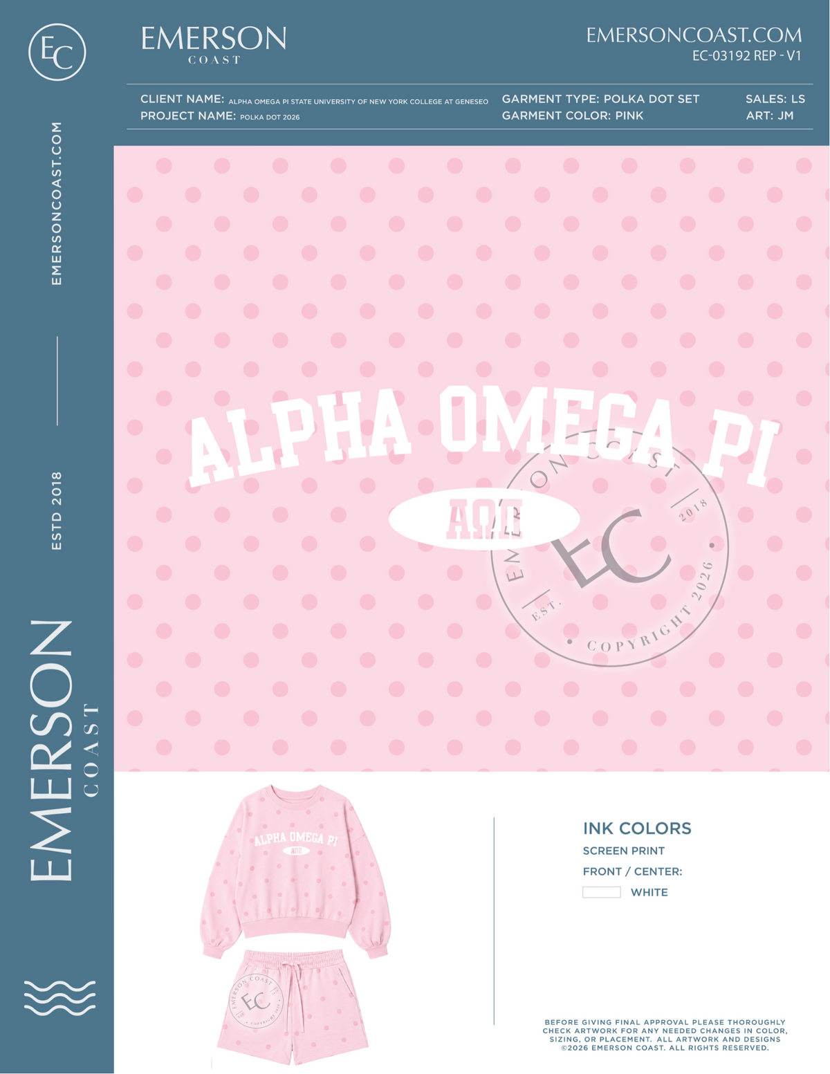 EC-03192 REP Alpha Omega Pi State University of New York College at Geneseo Polka Dot Set 2026-PR