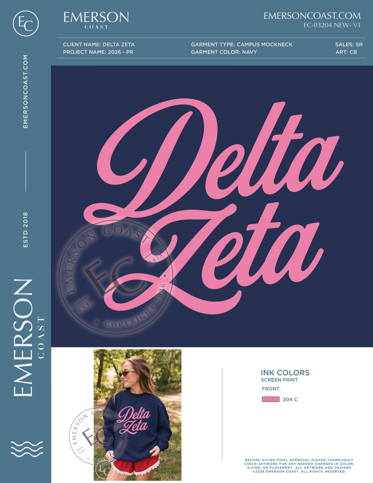 EC-03204 NEW Delta Zeta Arkansas State University Navy Mockneck 2026- PR