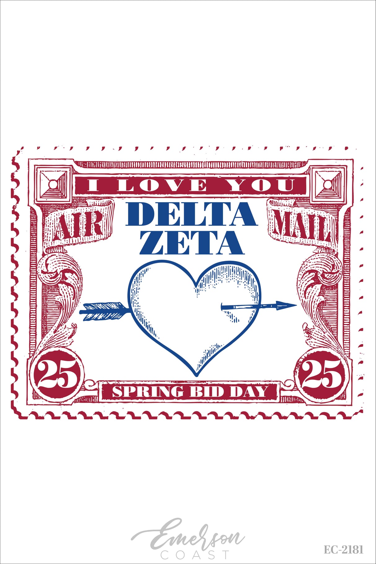 Delta Zeta Vintage Heart Postcard Bid Day Tshirt