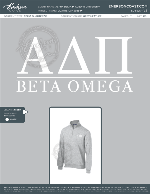 EC-6925 Alpha Delta Pi Auburn University Quarterzip 2025-PR