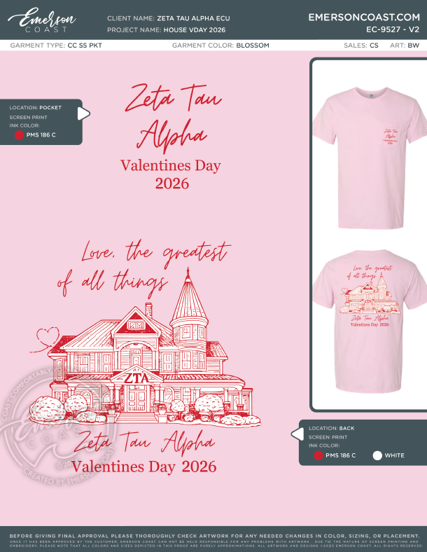 EC-9527 NEW Zeta Tau Alpha East Carolina University House 2026 VDAY
