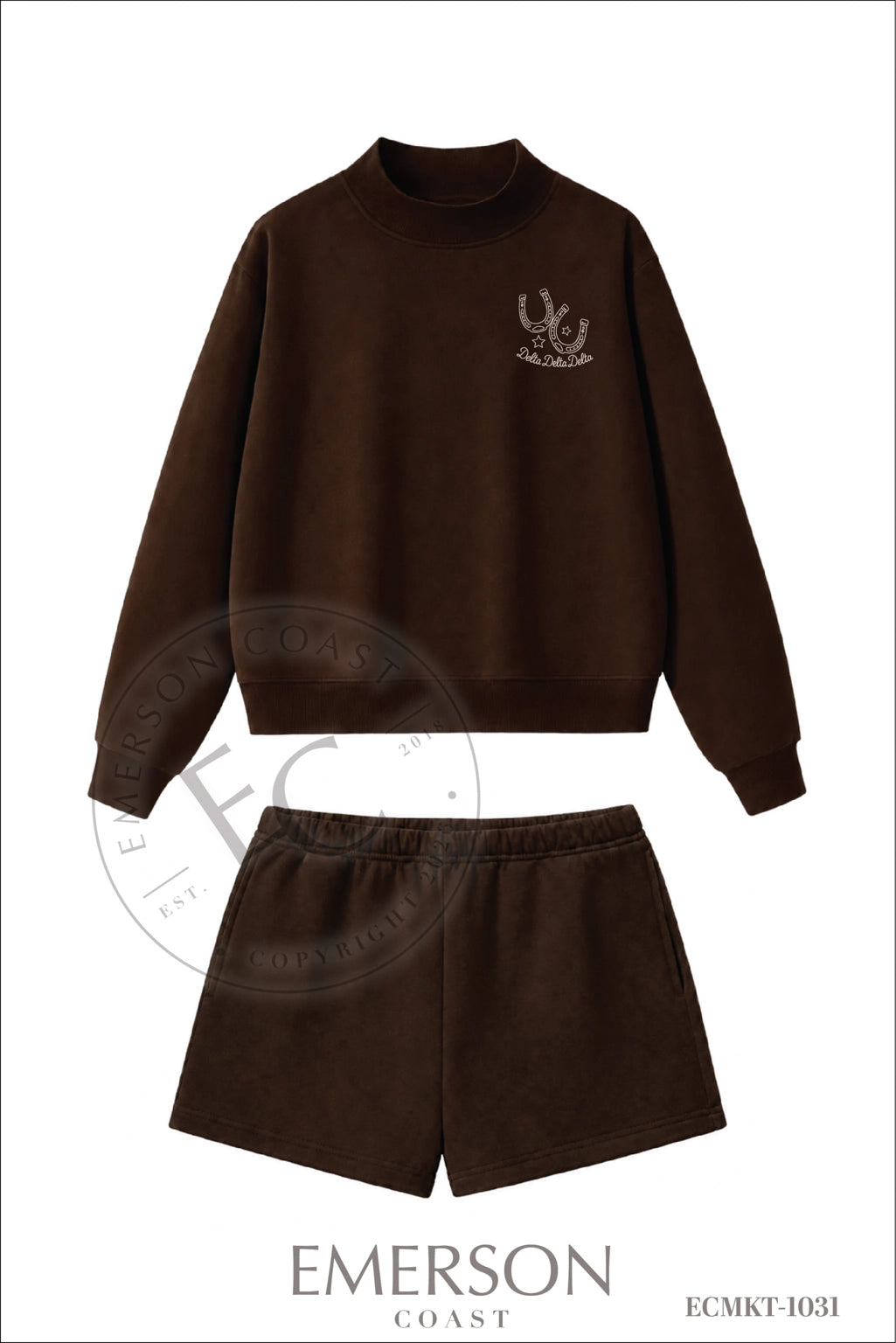 Delta Delta Delta Horseshoe Brown Short Mockneck Set