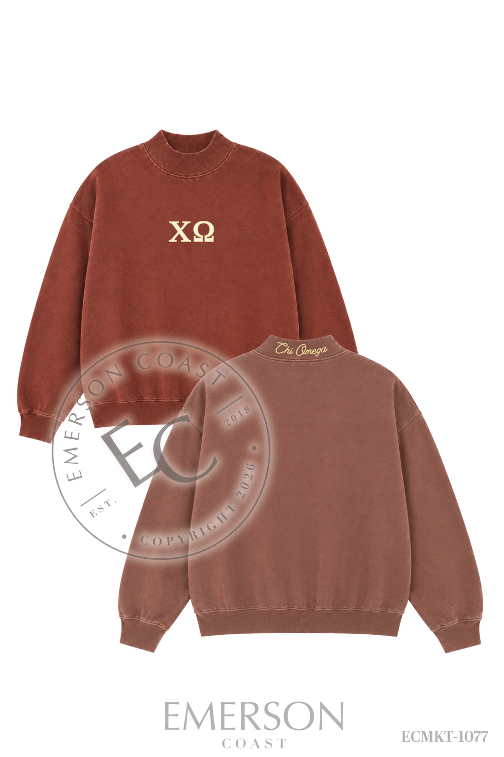 Chi Omega Dark Maroon Mockneck