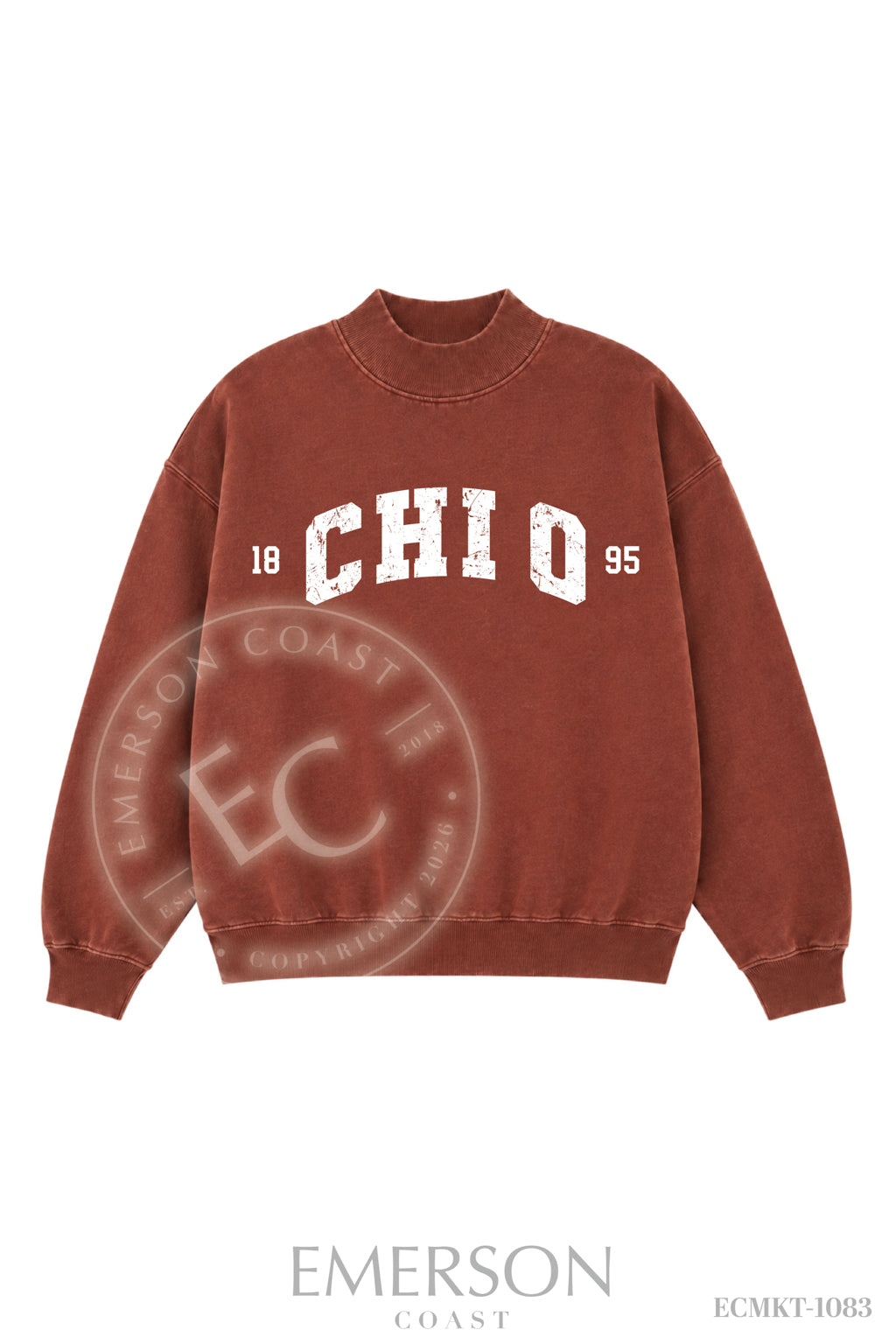 Chi Omega Letter Dark Maroon Mockneck