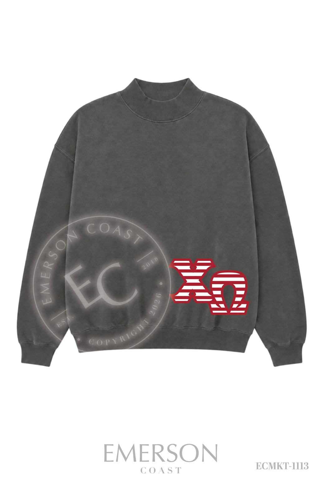 Chi Omega Letter Smoke Mockneck