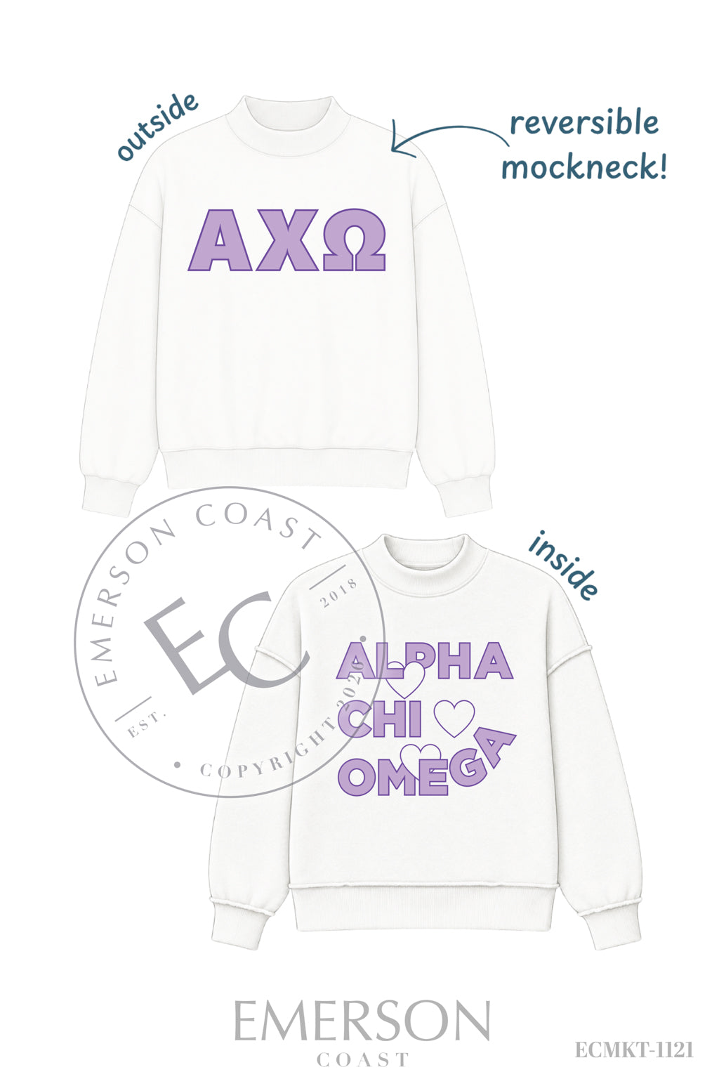 Alpha Chi Omega Philanthropy Heart White Mockneck
