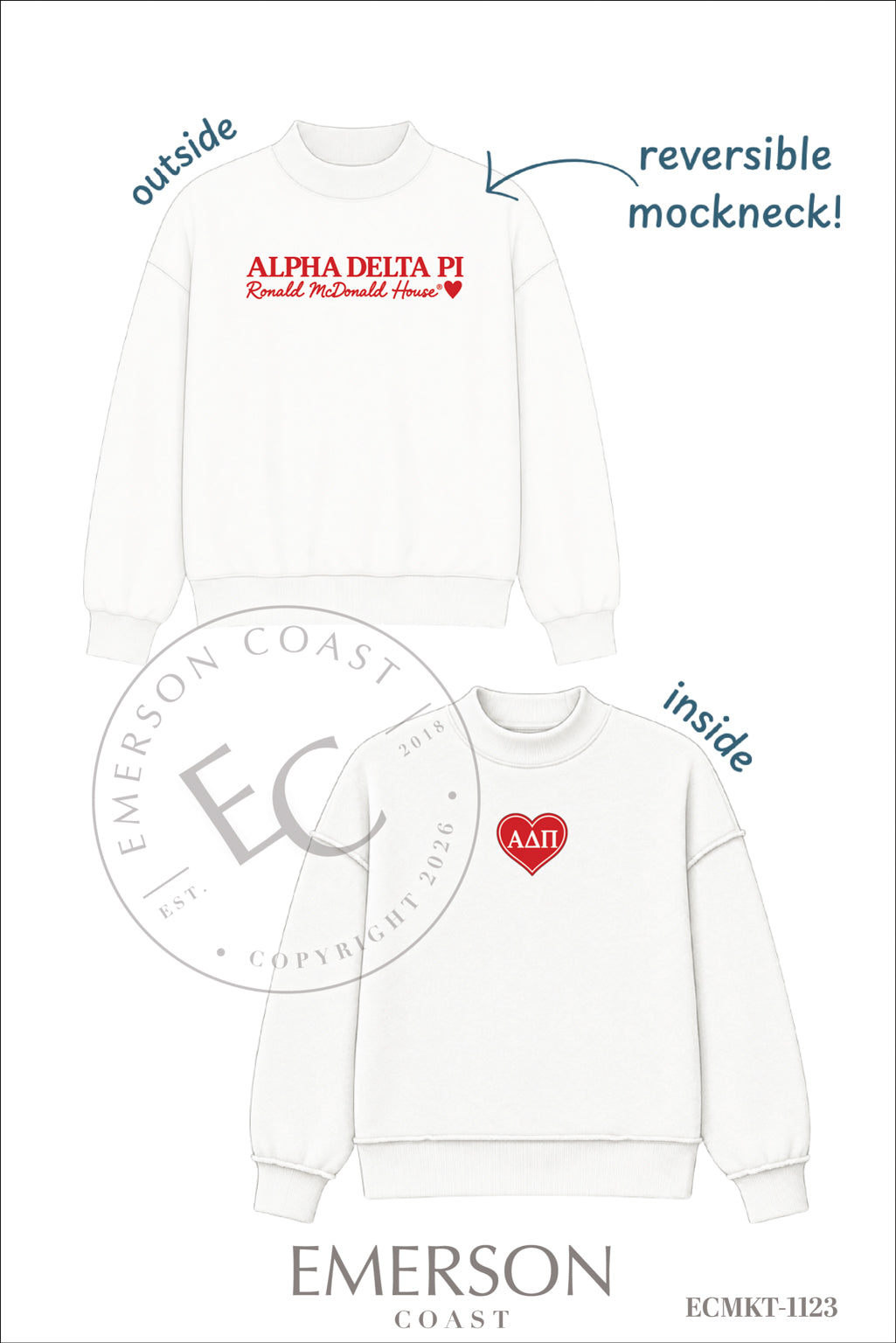 Alpha Delta Pi Heart Philanthropy White Mockneck