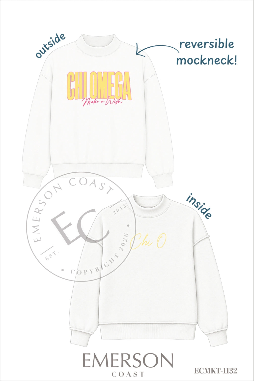 Chi Omega Philanthropy White Reversible Mockneck