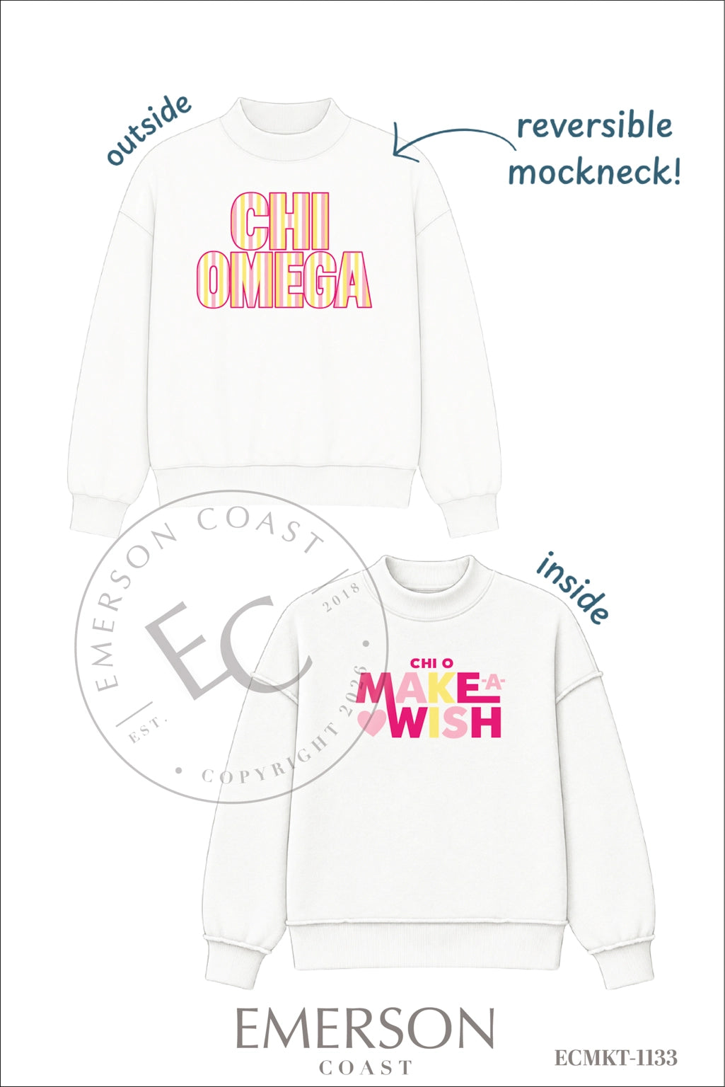 Chi Omega Make A Wish White Reversible Mockneck