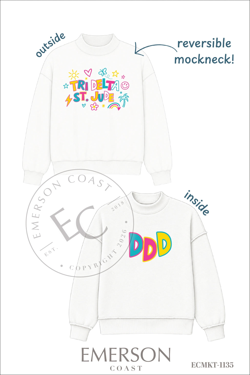 Tri Delta Philanthropy White Reversible Mockneck
