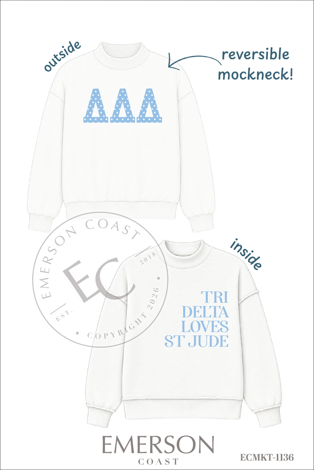 Tri Delta St Jude White Reversible Mockneck
