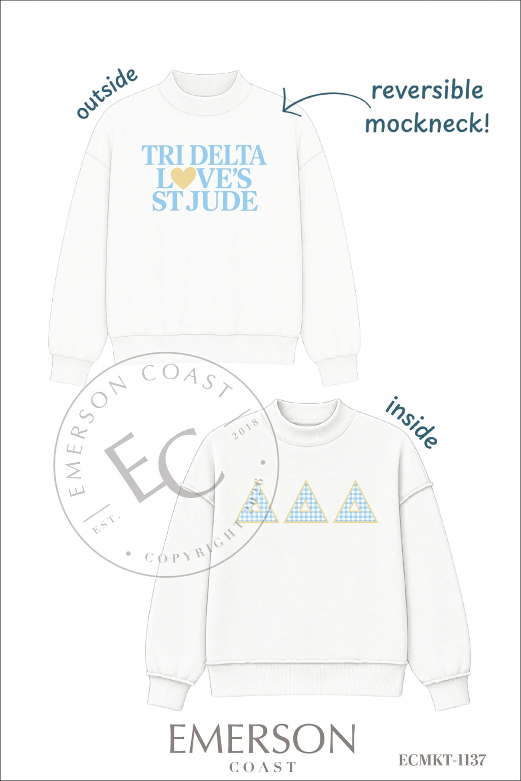 Tri Delta Heart Philanthropy White Reversible Mockneck