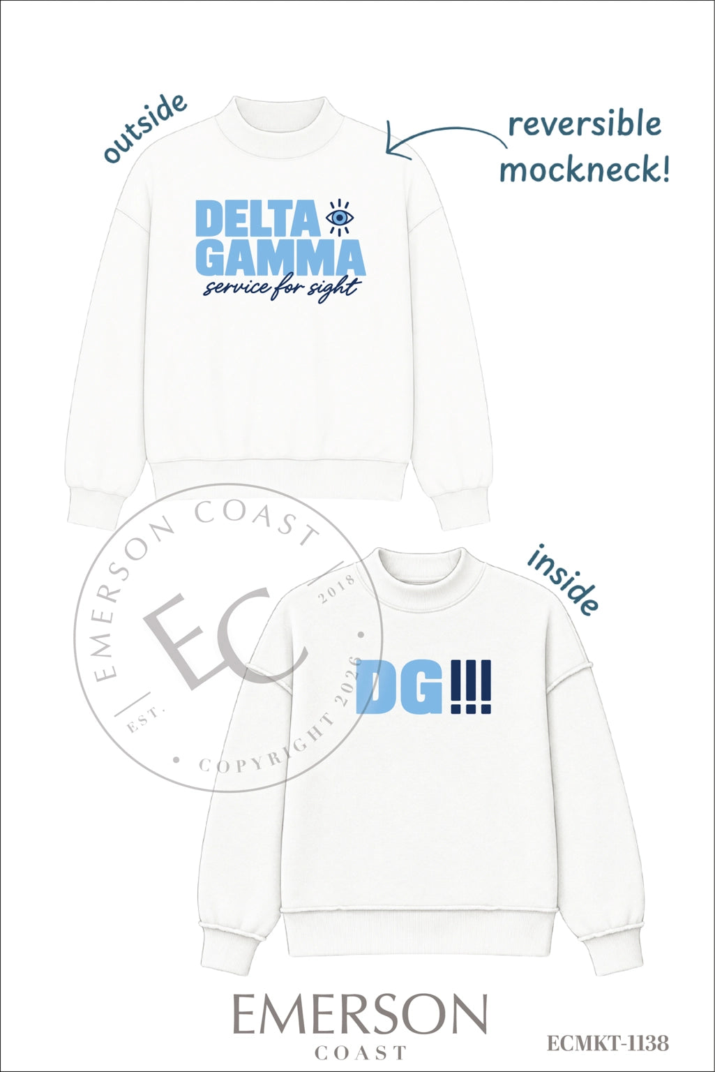 Delta Gamma Philanthropy White Reversible Mockneck