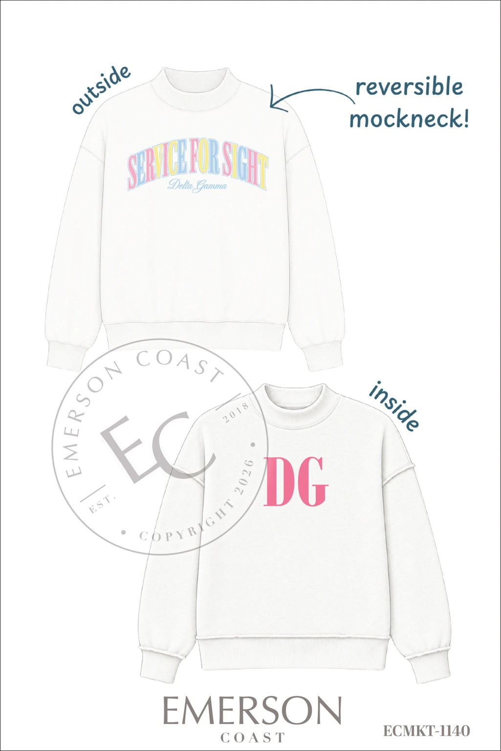 Delta Gamma Colorful Philanthropy White Reversible Mockneck