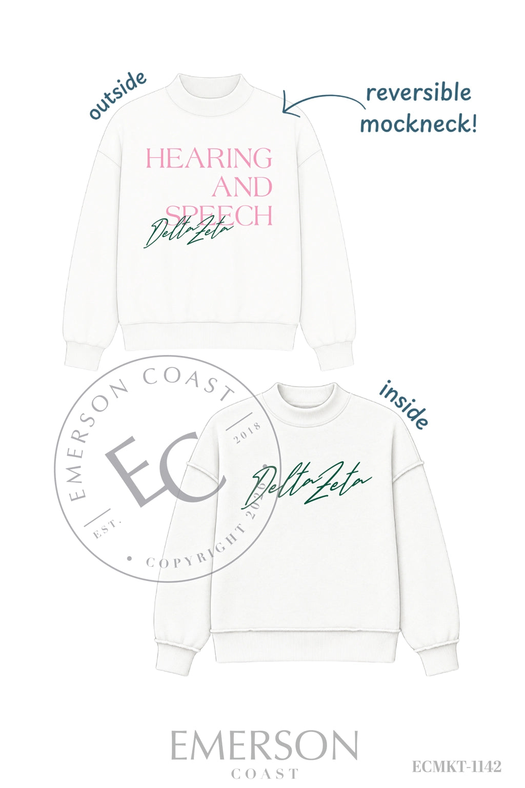 Delta Zeta Hearing And Speech White Reversible Mockneck