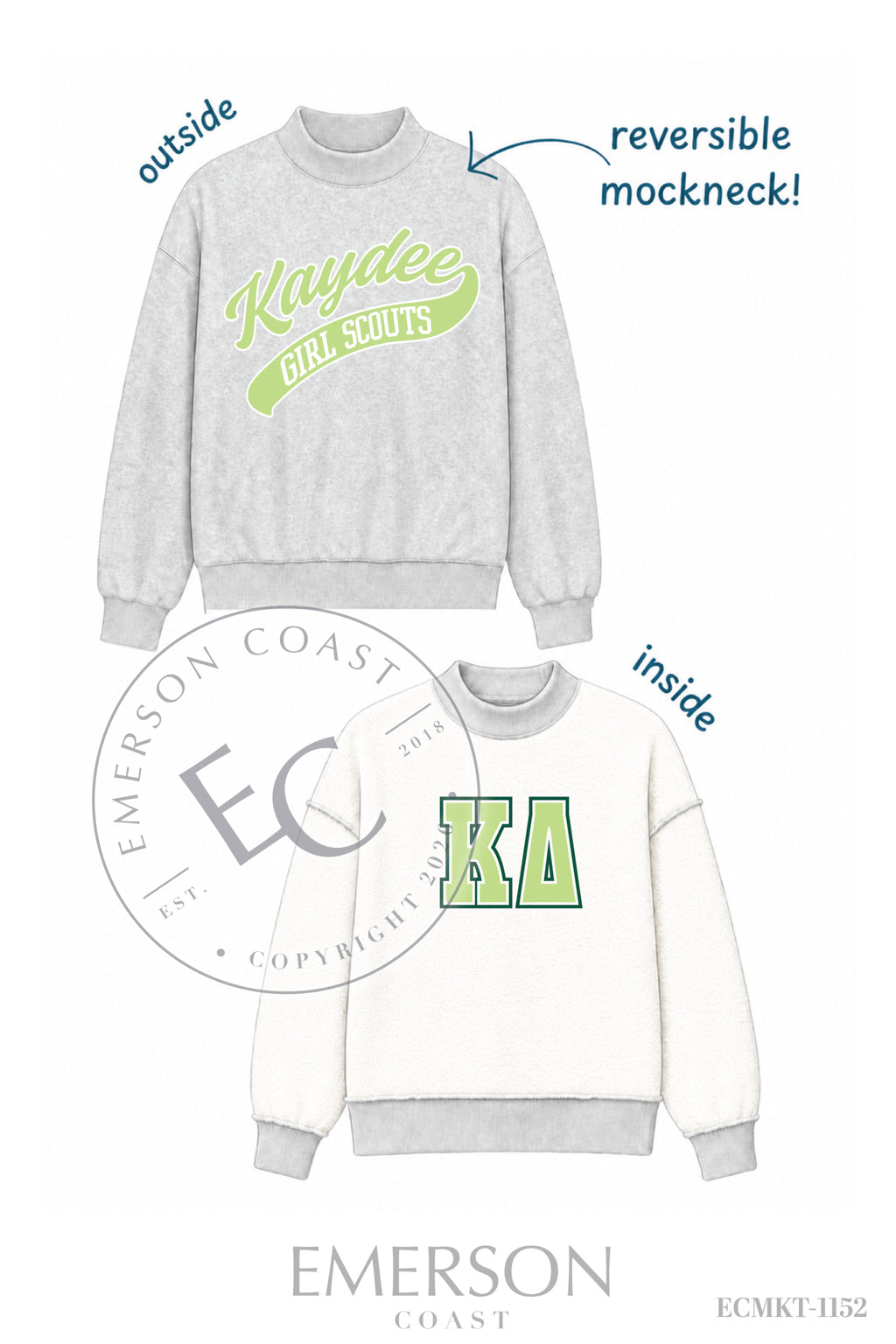 Kappa Delta Green Philanthropy Grey Mockneck