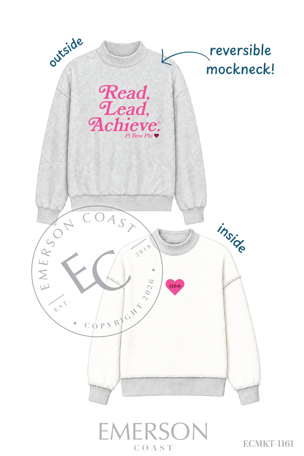 Pi Beta Phi Heart Grey Mockneck